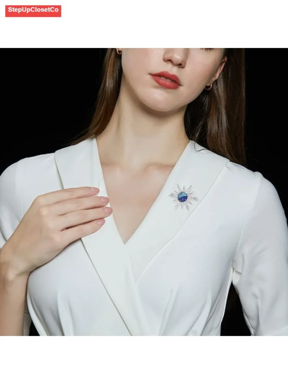 Dainty Sun and Stars Brooch Pin with Cubic Zirconia Crystal